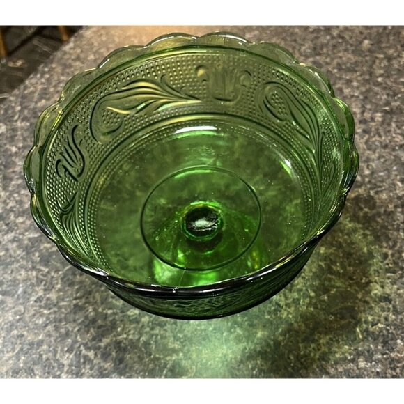 Vintage E O Brody Co Pressed Glass Candy Dish Emerald Green M600 Raised - Picture 4 of 10
